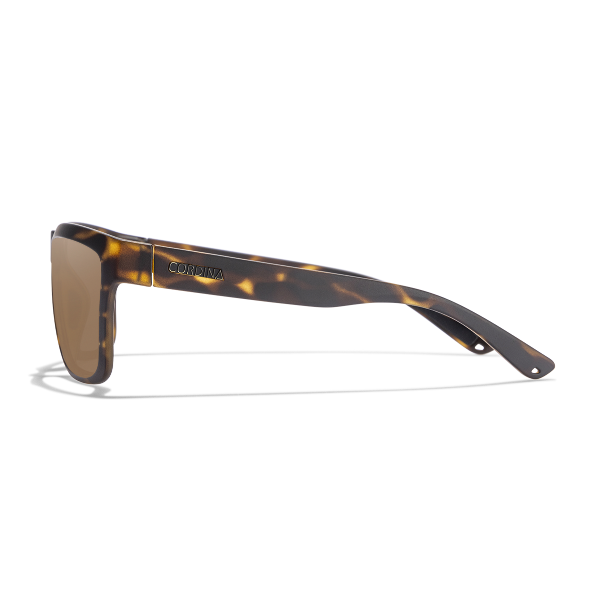 Sunglasses with tortoiseshell frame and brown lenses side view from Cordina eyewear.